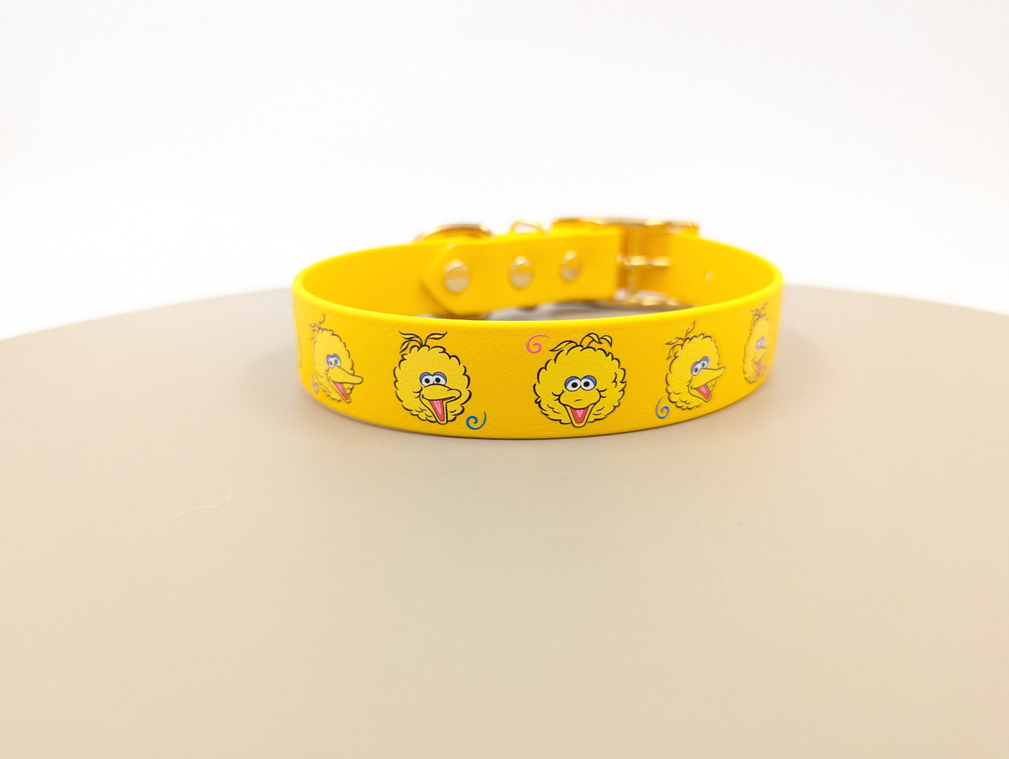A UV printed biothane dog collar sesame Street big bird