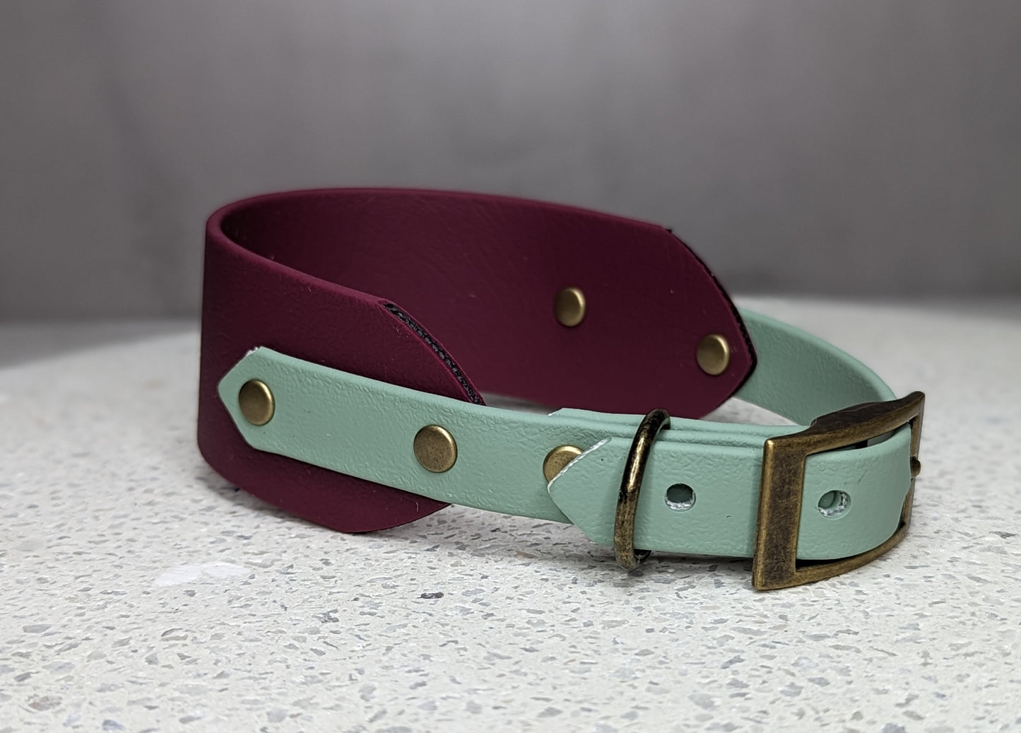 A biothane dog collar suitable for sight hounds, whippets, lurchers and greyhounds. Made for dogs with large necks. Made to measure and made in Ireland. Design your own dog accessories