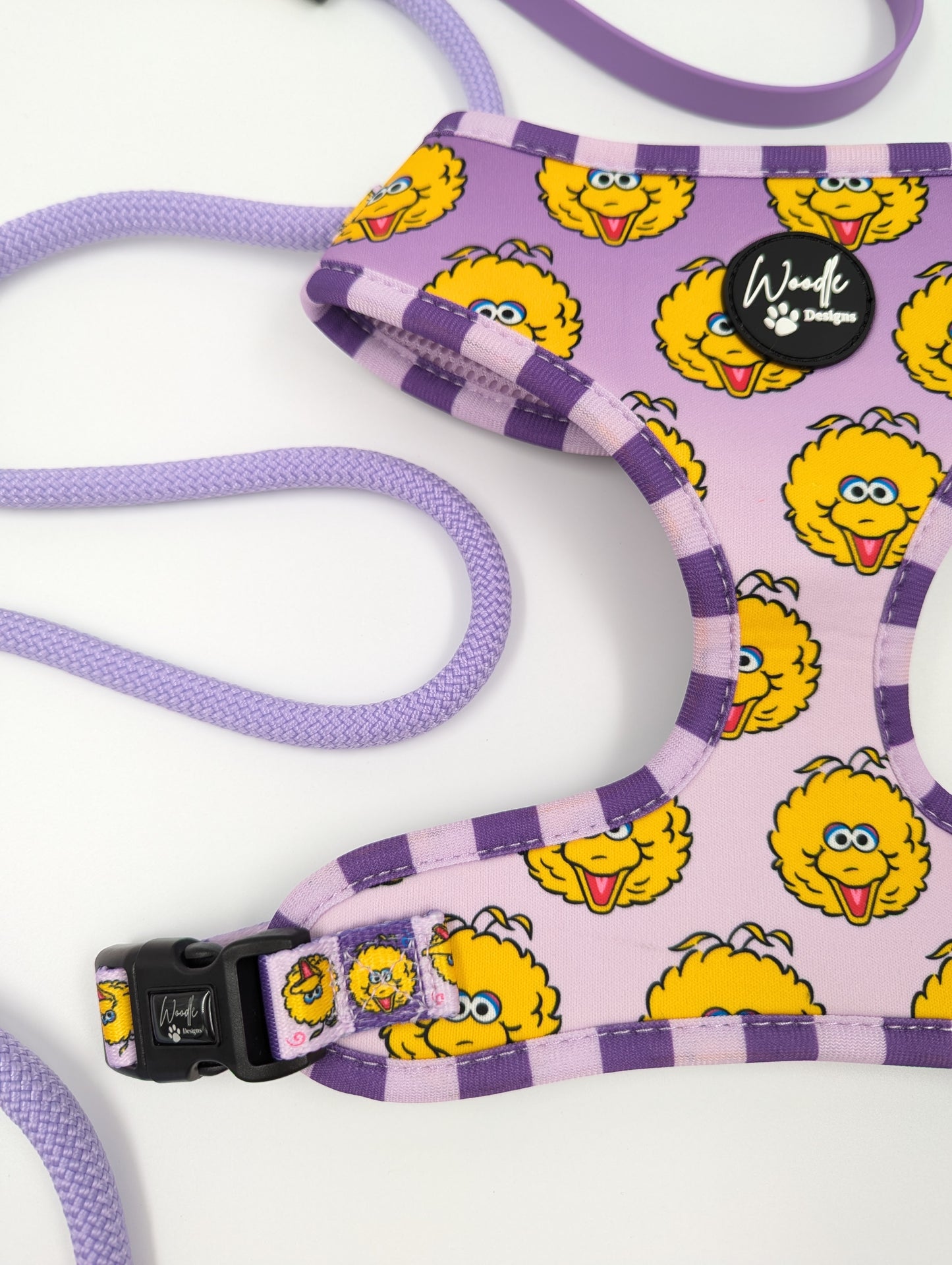 Adjustable dog harness in Big Bird sesame Street