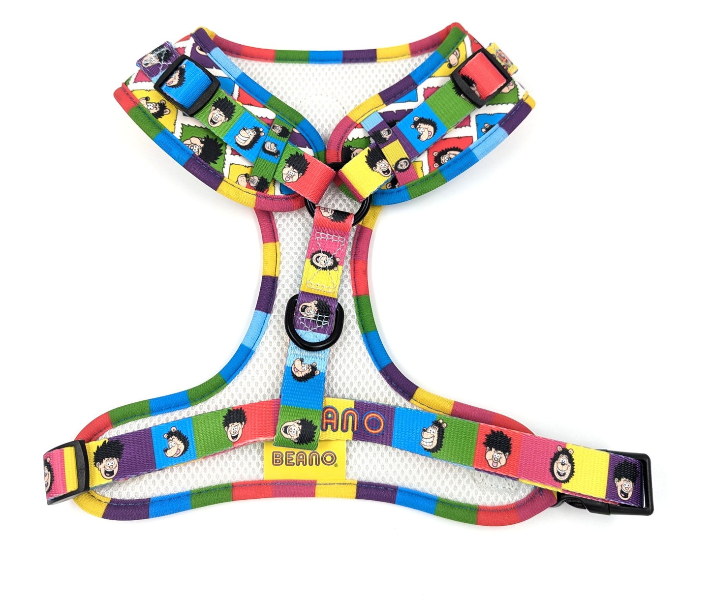Official Beano comic strip print adjustable dog harness front view cockapoo ireland UK fast shipping cute dog harness