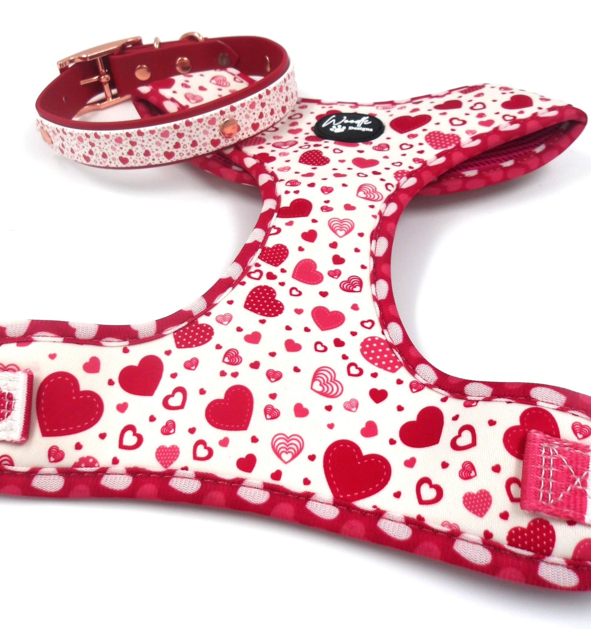 Adjustable dog harness Ireland hearts love memory red 