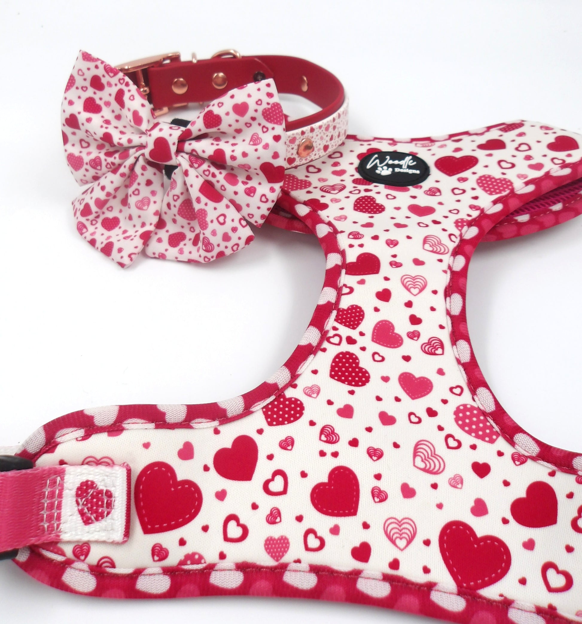 Adjustable dog harness Ireland hearts love memory red 