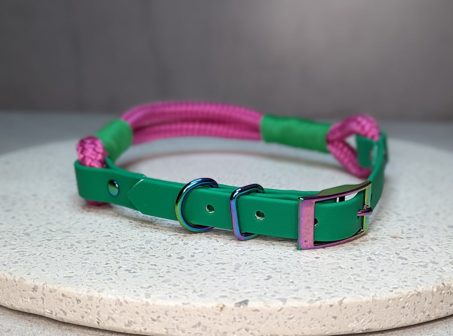 Double rope ID collar with BioThane extender handmade in ireland worldwide shipping dog products and accessories