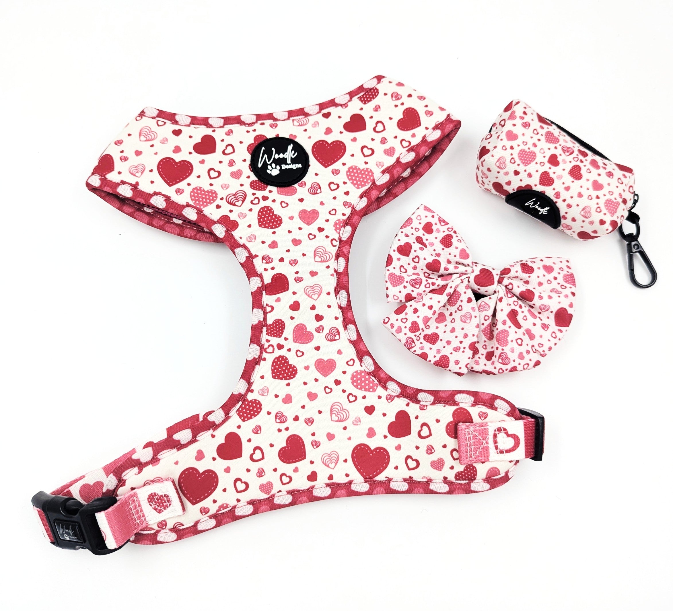 Adjustable dog harness Ireland hearts love memory red 