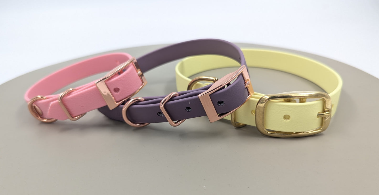 Custom BioThane dog collar in with durable metal buckle - Handmade in Dublin, Ireland by Woodle Designs - Worldwide shipping