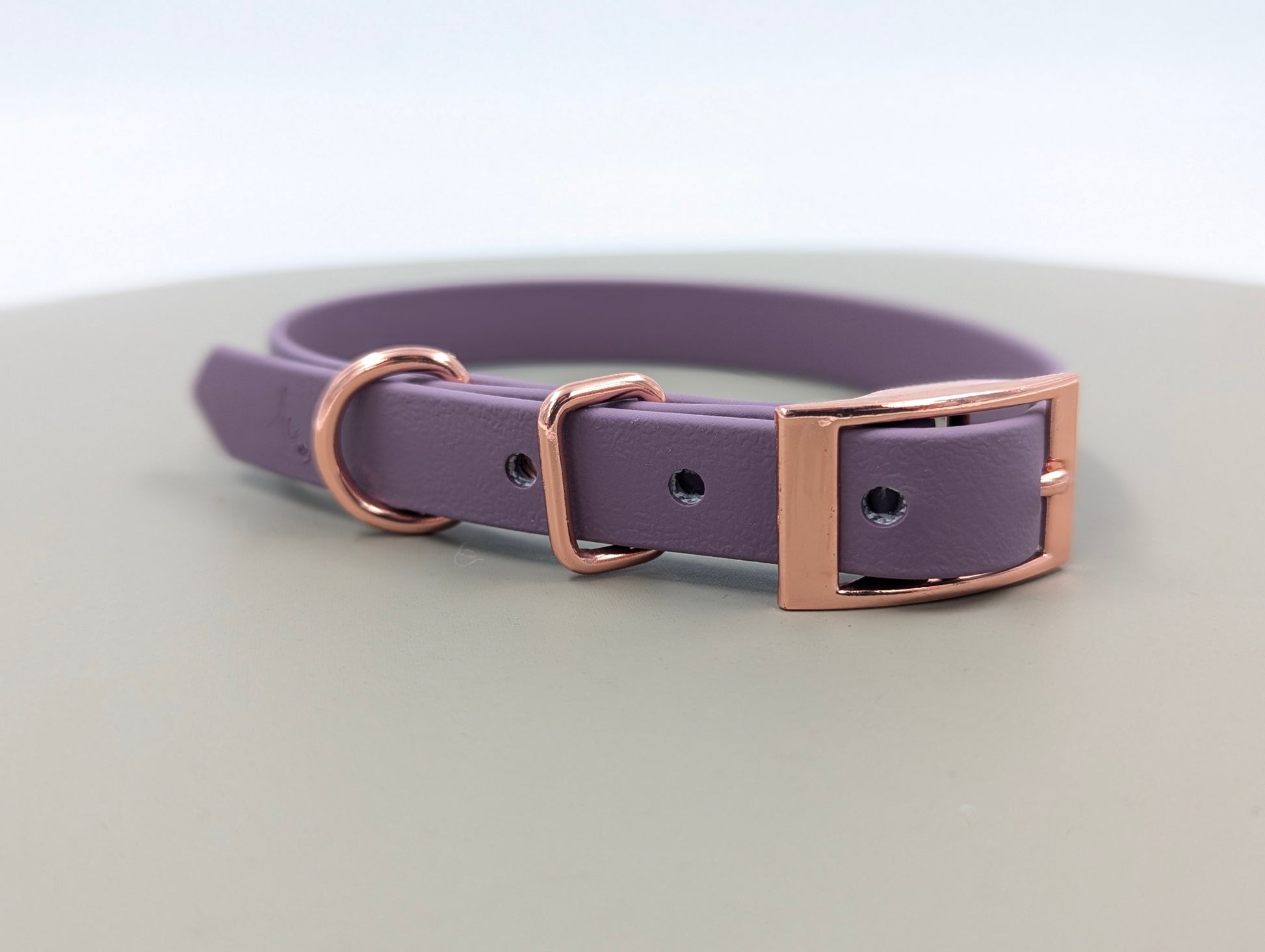 Custom BioThane dog collar in with durable metal buckle - Handmade in Dublin, Ireland by Woodle Designs - Worldwide shipping mauve