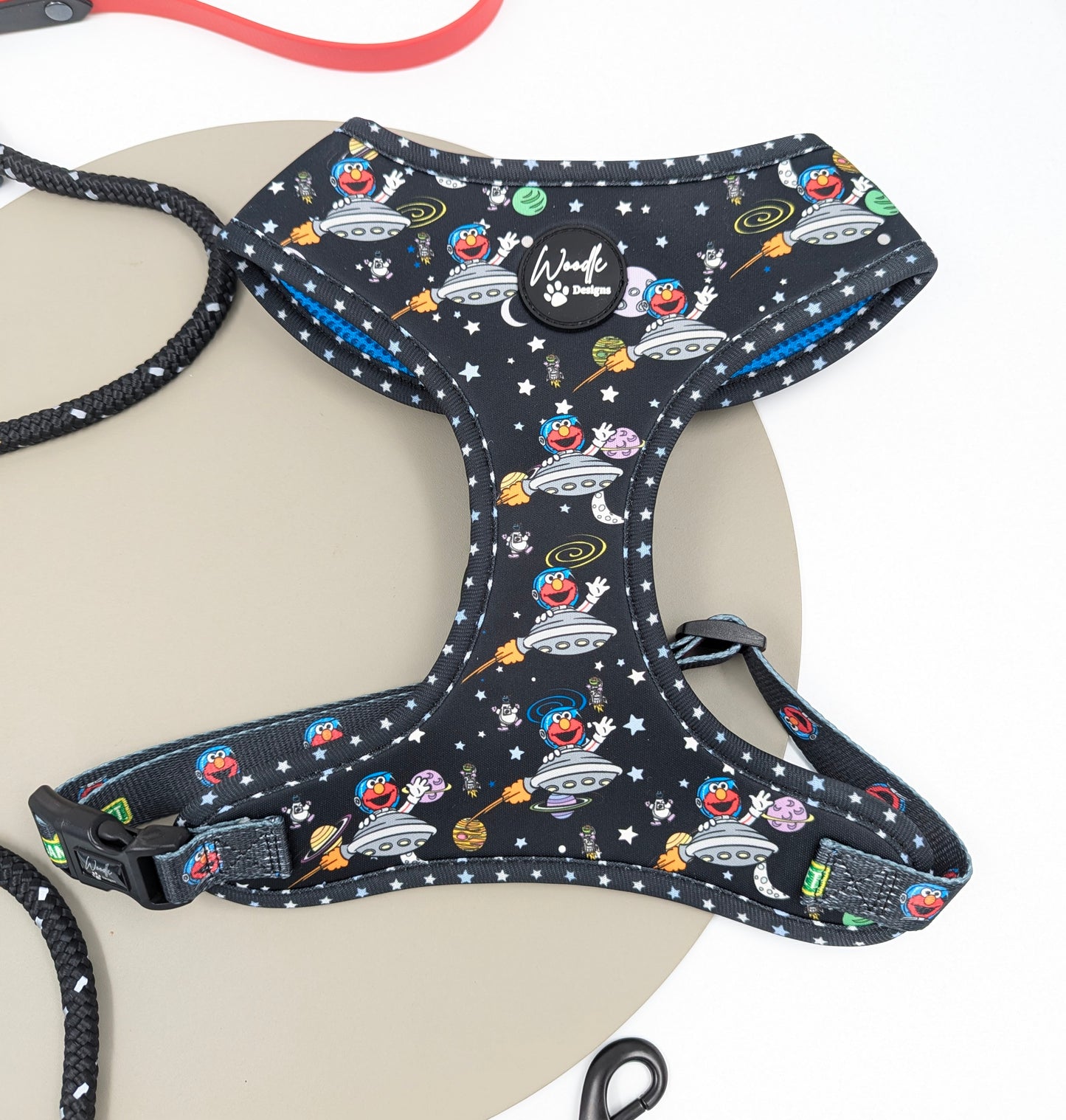 Elmo in space sesame Street dog harness adjustable designed in Ireland dog accessories  breathable elmo dog harness cute ireland uk worldwide adjustable dog harness secure no pull dog products accessories BioThane