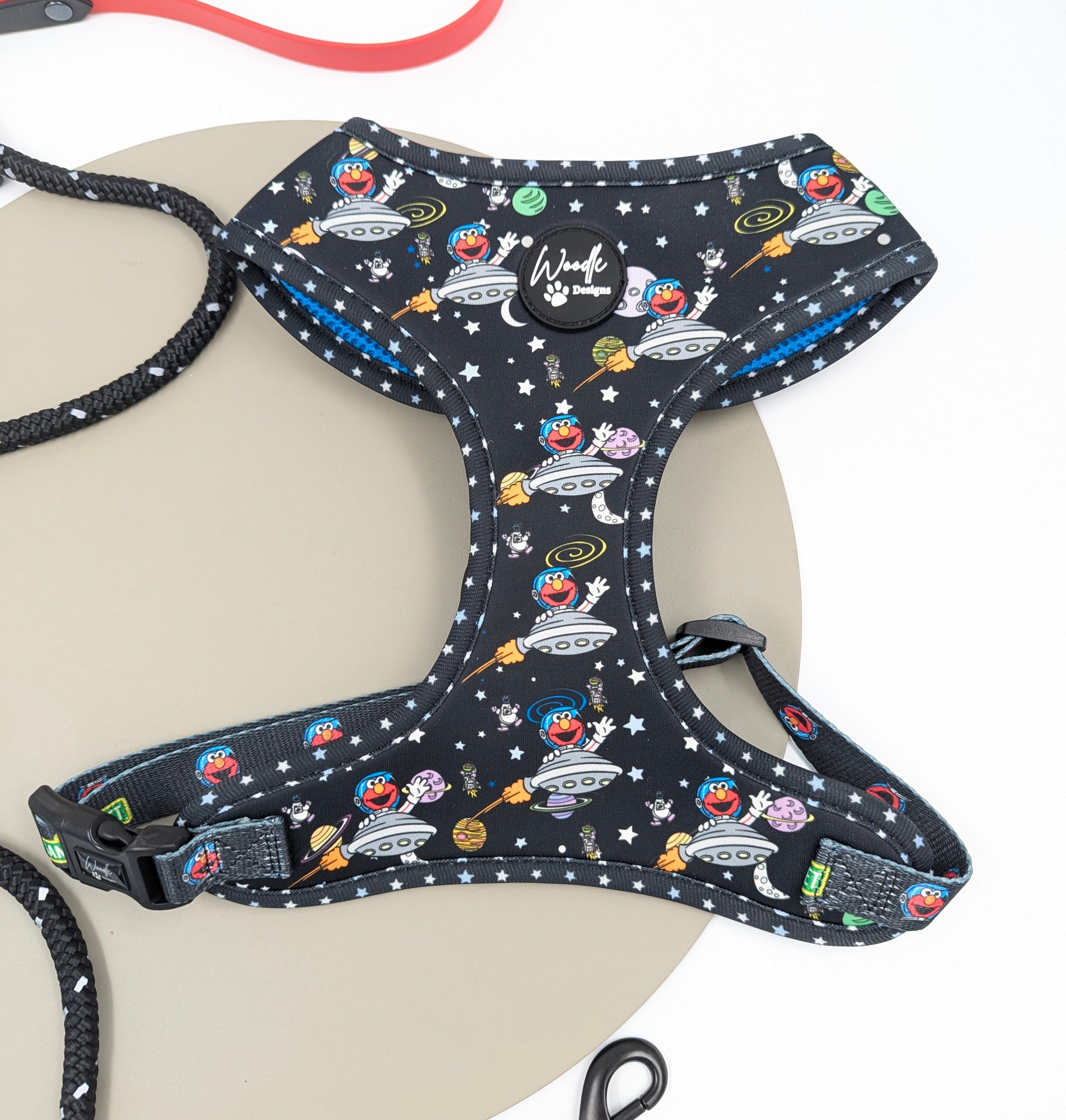Elmo in space sesame Street dog harness adjustable designed in Ireland dog accessories  breathable elmo dog harness cute ireland uk worldwide adjustable dog harness secure no pull dog products accessories BioThane
