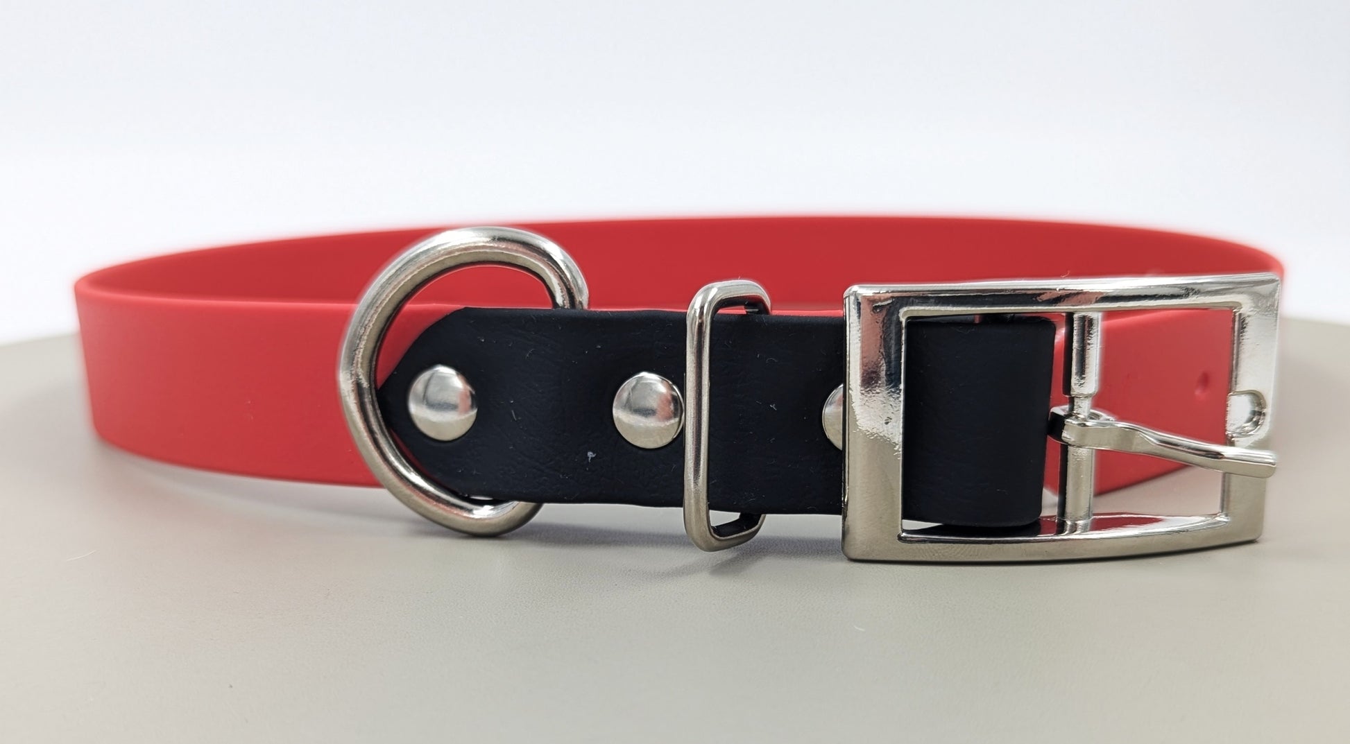 handmade two tone dog collar made from BioThane made in Ireland worldwide shipping