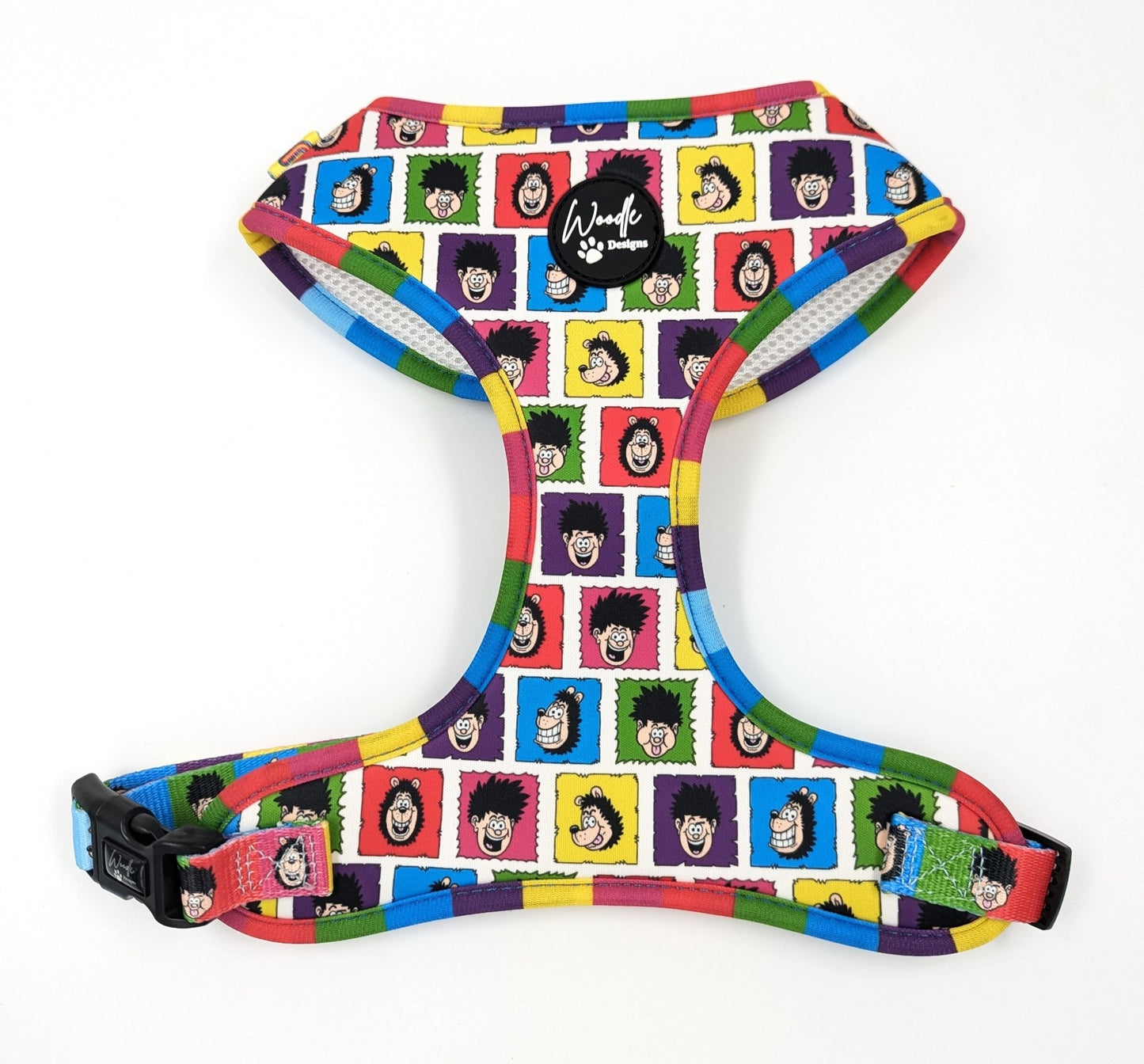 Official Beano comic strip print adjustable dog harness front view cockapoo ireland UK fast shipping cute dog harness
