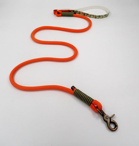 handmade dog rope lead with UV printed biothane handle in ferns and toadstool ireland uk and worldwide