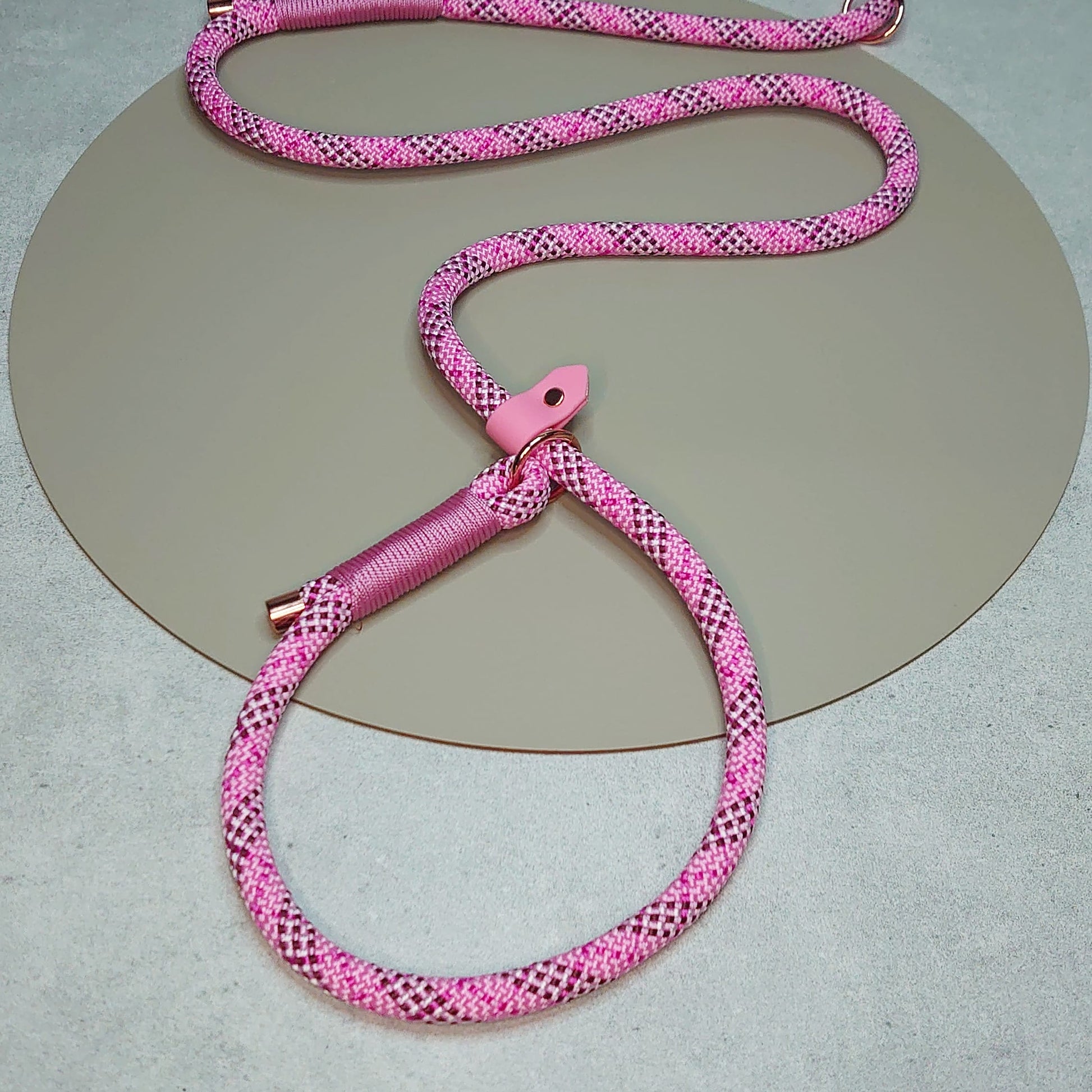 Pink Custom rope slip lead with waterproof BioThane handle Ireland worldwide fast shipping custom